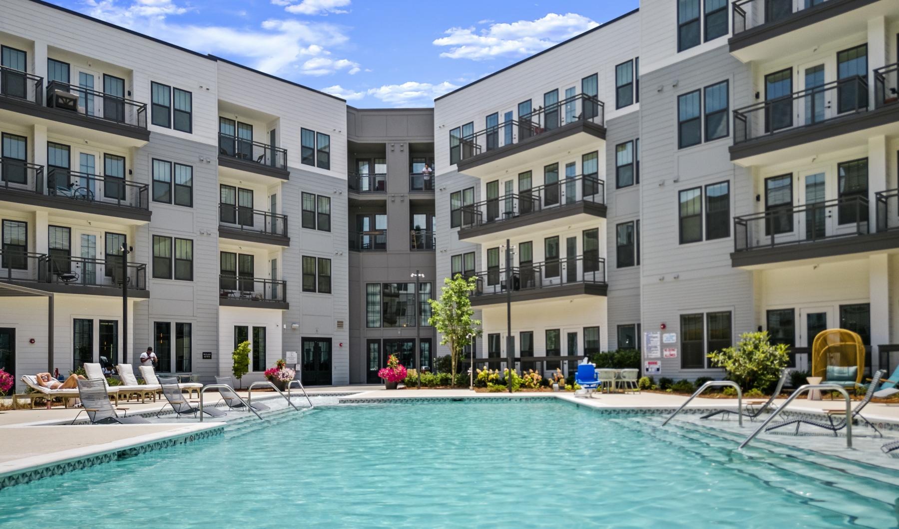 a pool in a courtyard