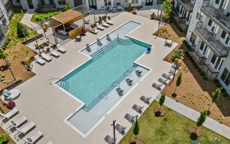 a pool in a courtyard