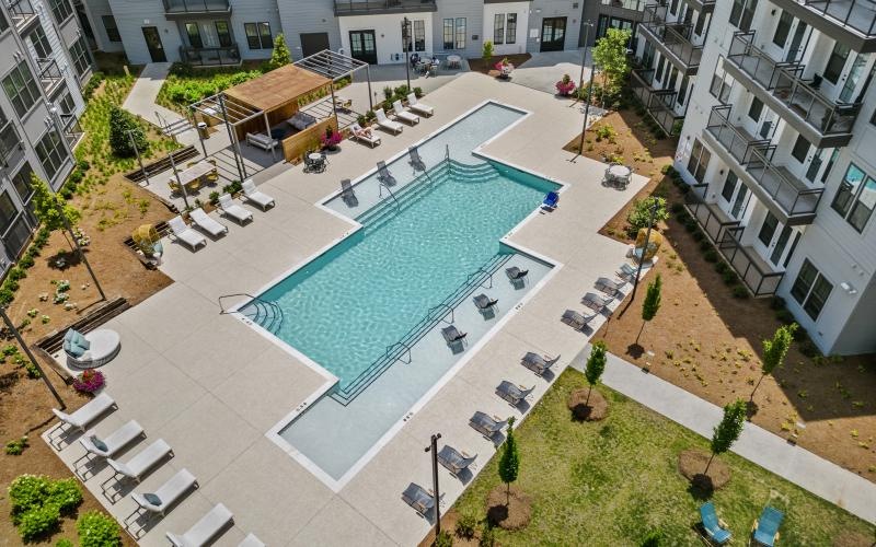 a pool in a courtyard