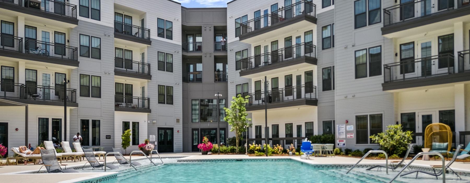 a pool in a courtyard